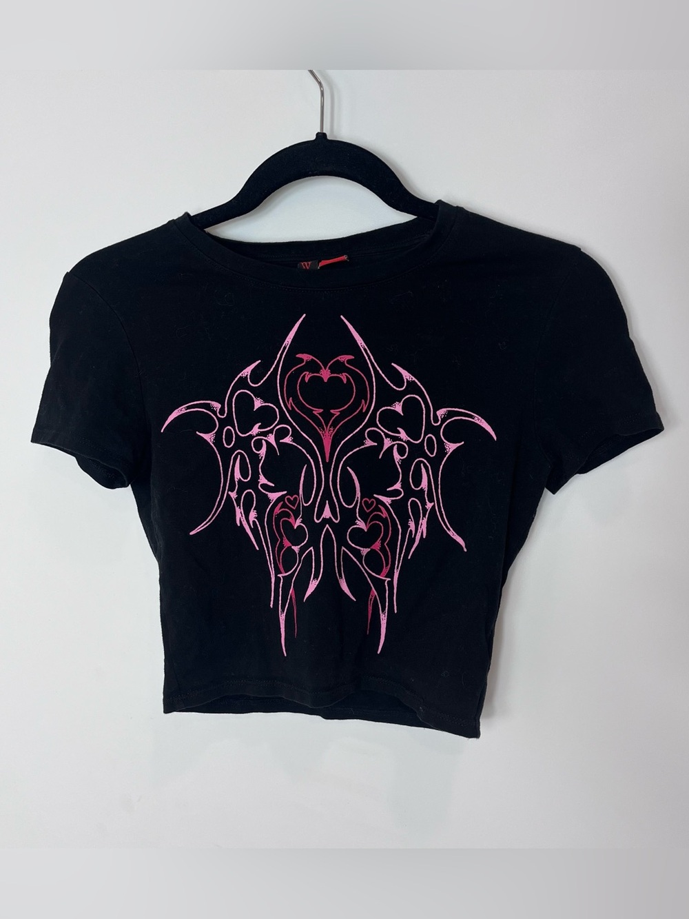 Vitriol Lina Dark Rave Crop Baby Tee T-Shirt Pink Cyber Sigilism Heart Graphic M